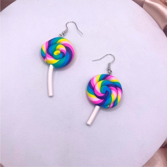 FUN COLORFUL SWIRL CANDY SUCKER EARRINGS - Picture 2 of 9